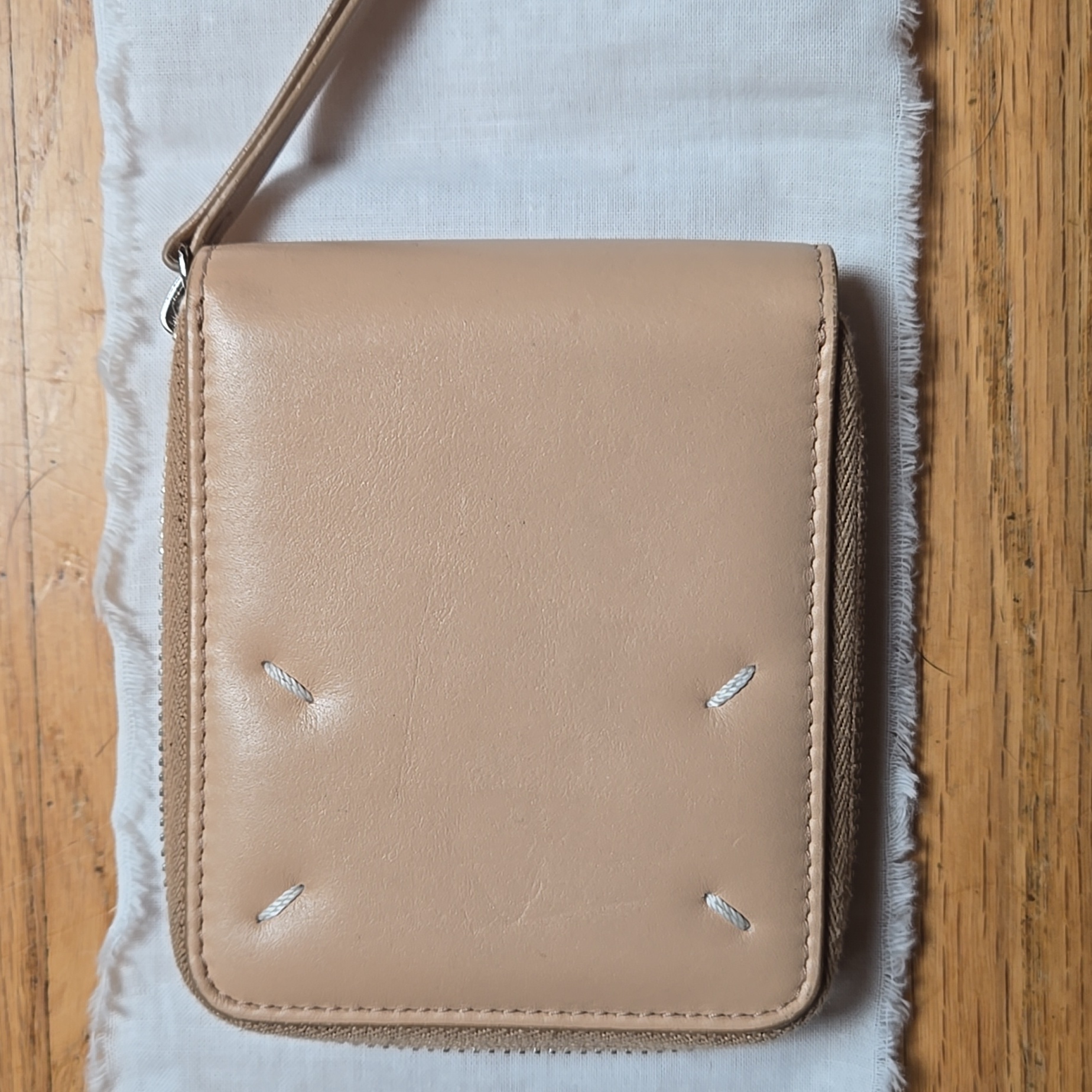 Maison Margiela Beige Four Stitch Zip Leather Wallet